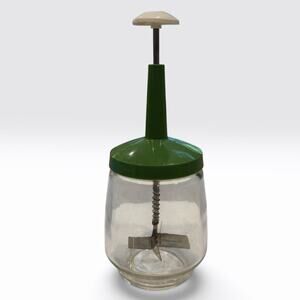 Federal Housewares Glass Nut Food Chopper Avocado Green Metal Blade Vintage MCM